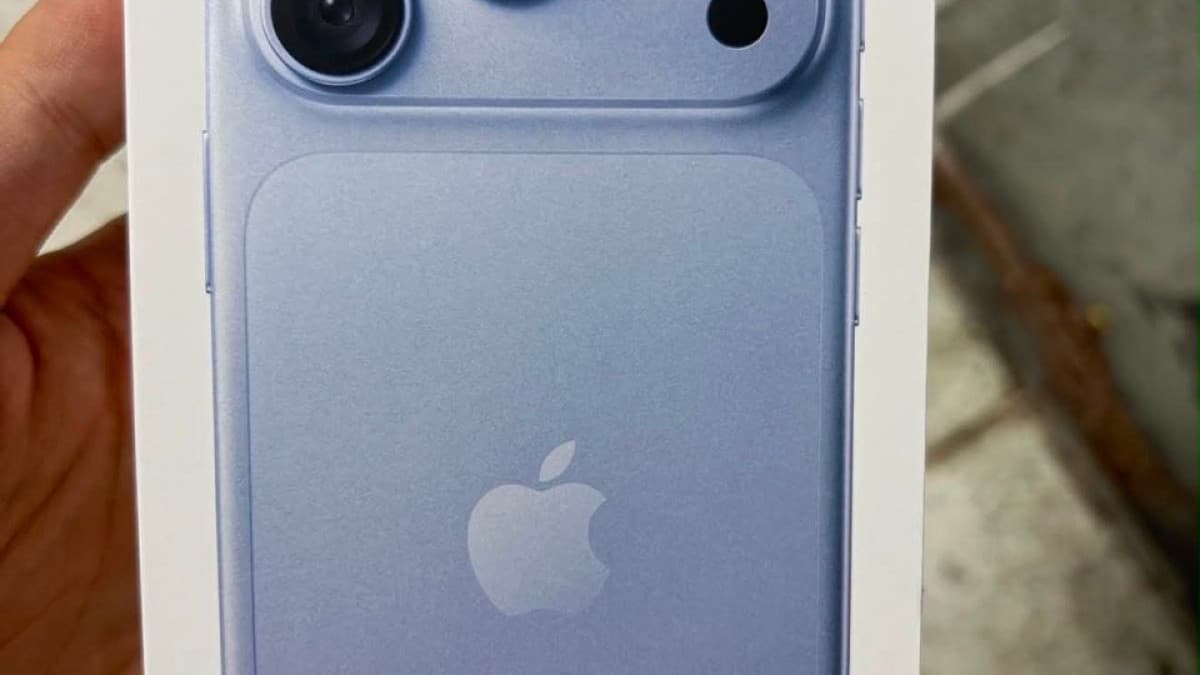 Leaked iPhone 18 Pro retail packaging box showing a Sky Blue phone