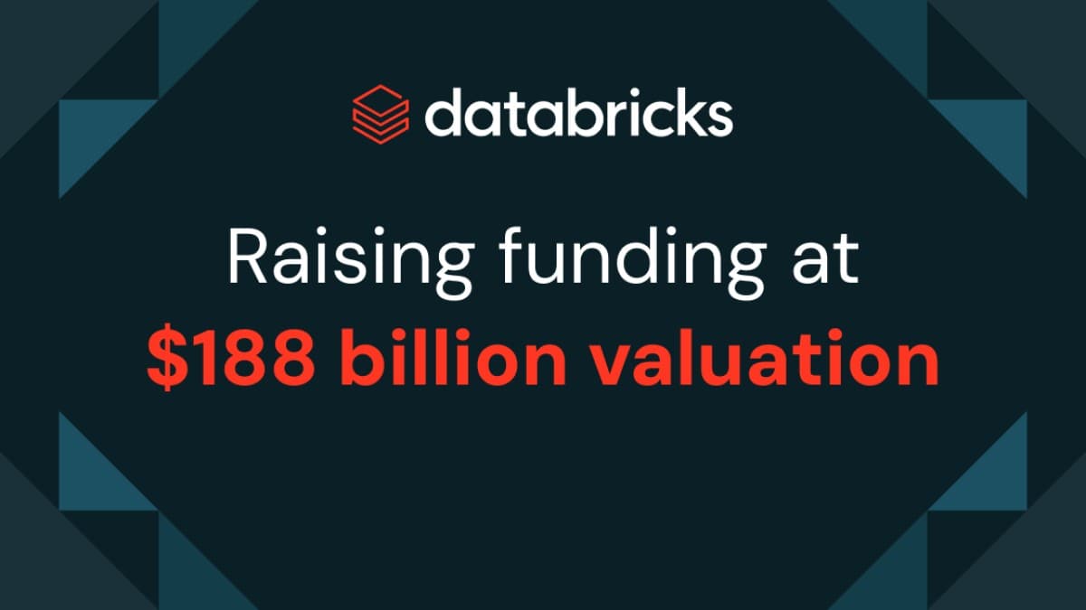 Databricks branded graphic announcing a funding round at a 188 billion dollar valuation