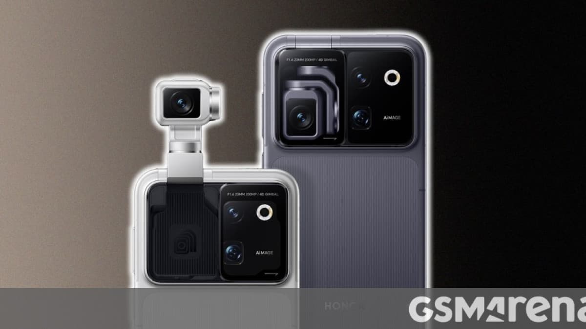 HONOR Robot Phone with its motorized gimbal camera extended above the rear camera module
