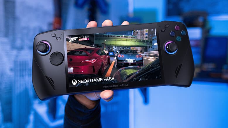 Acer Predator Atlas 7 handheld gaming PC with a 7-inch display and built-in controllers