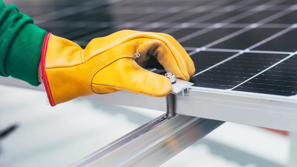 Rows of solar panels mounted on a rooftop under sunlight