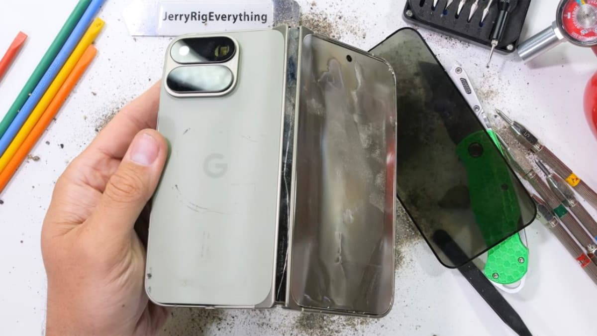 Google Pixel 11 Pro Fold being bent during a durability test