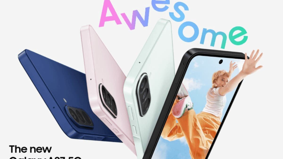 Samsung Galaxy A27 5G smartphone in Blue colorway showing front and rear cameras