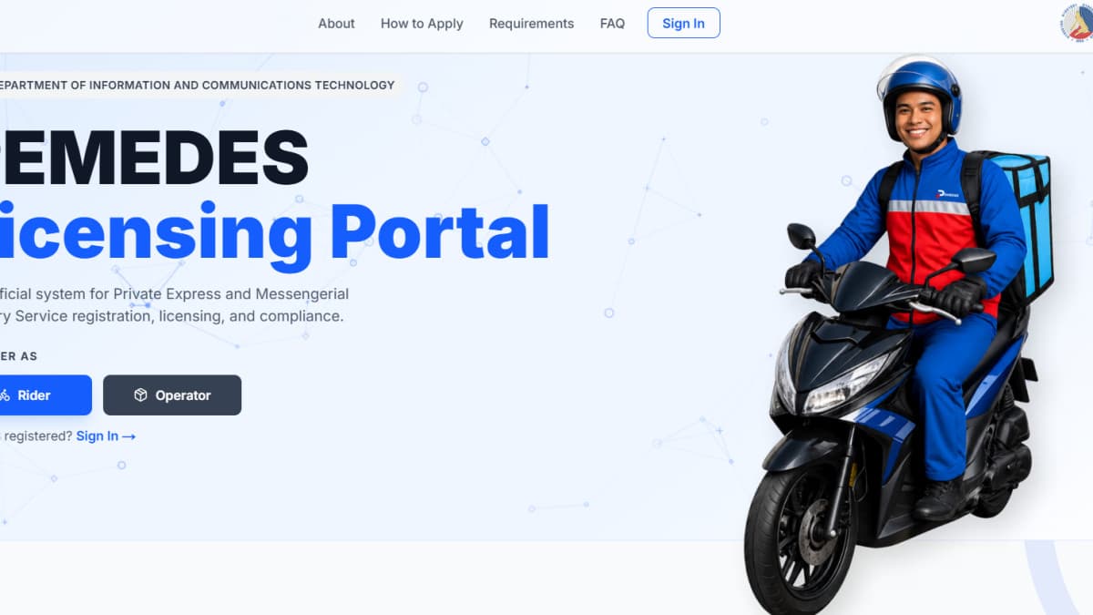 PEMEDES portal interface showing the digital ID registration system for Philippine delivery riders