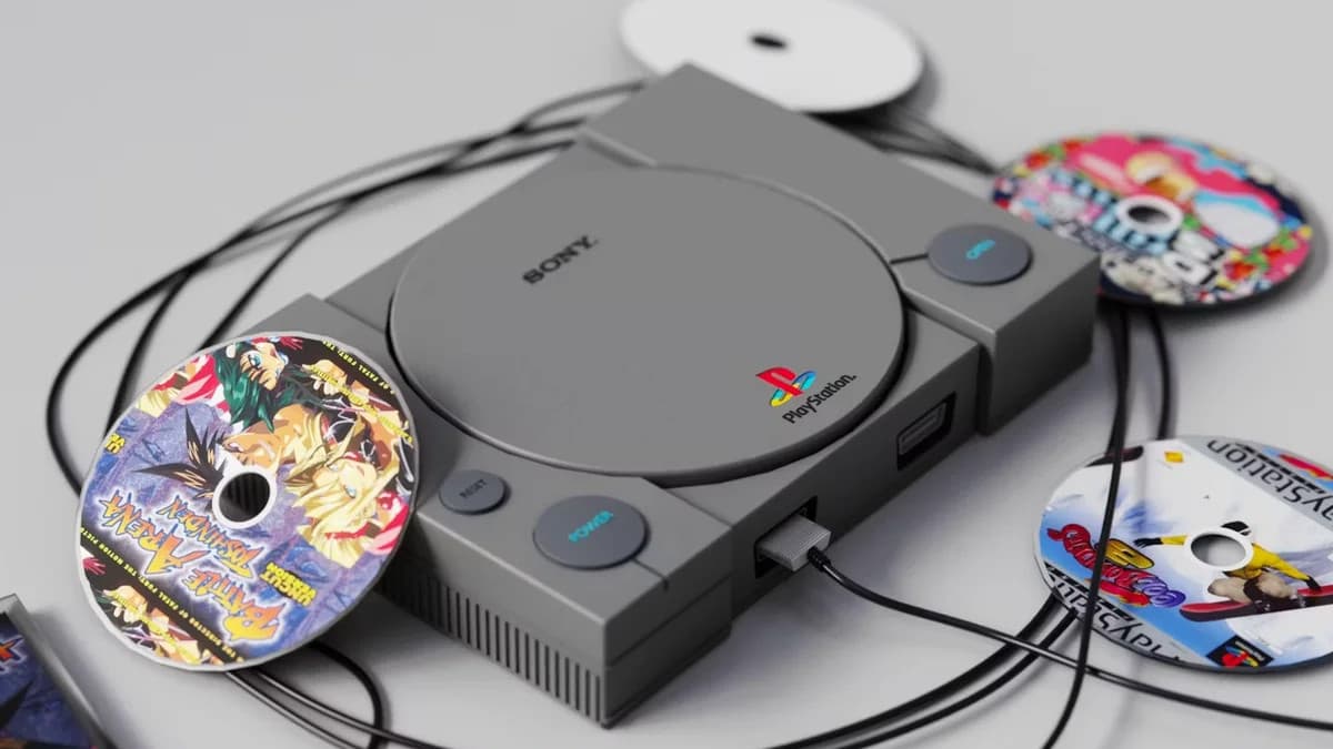 Stack of PlayStation game discs in their plastic cases
