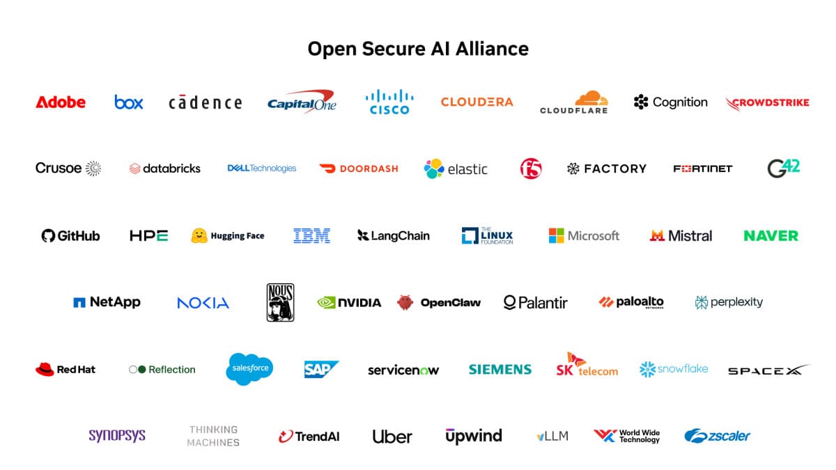Grid of founding member company logos for the Open Secure AI Alliance