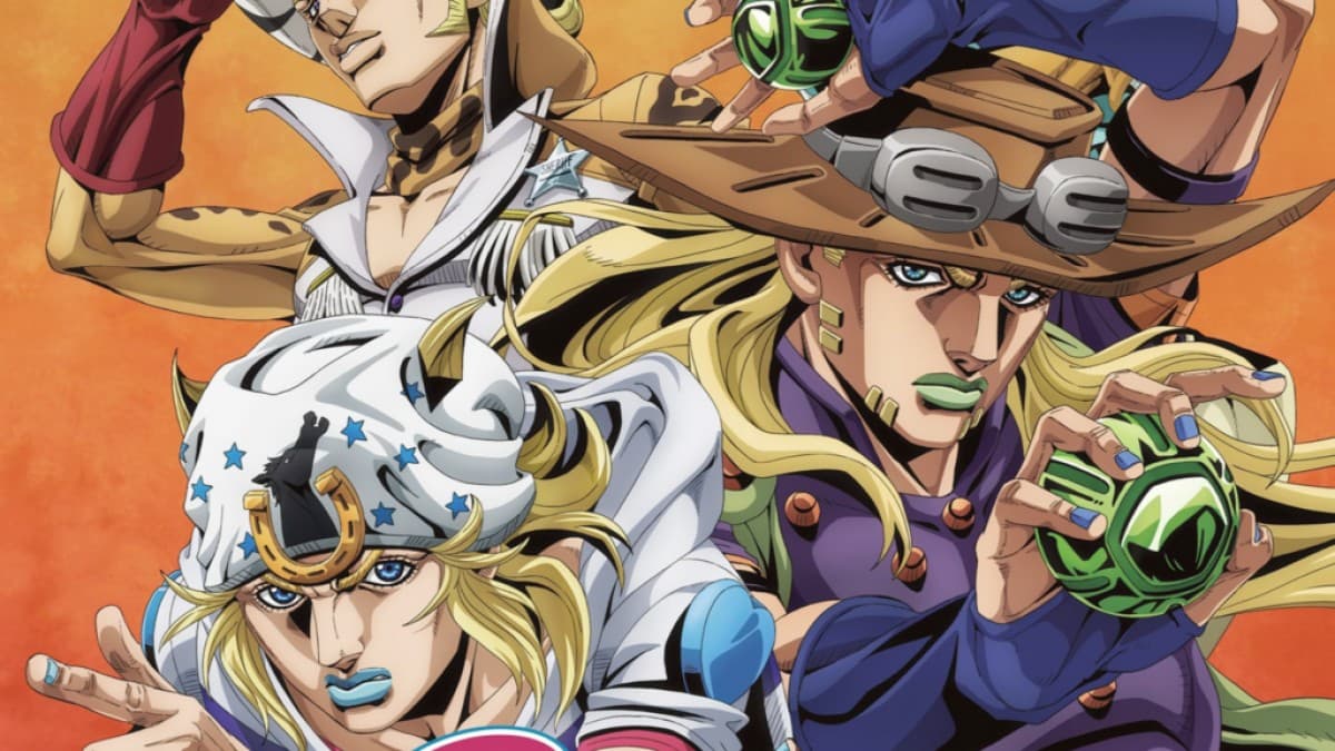 Johnny Joestar and Gyro Zeppeli on horseback in Steel Ball Run 2nd STAGE key art